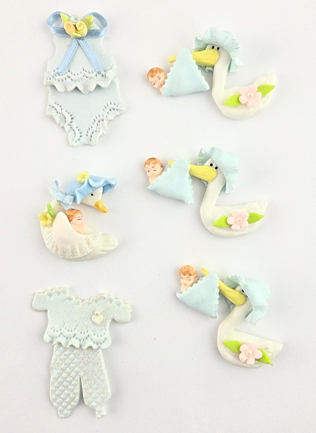 Party Favors Plus Cold Porcelain Stork Capias Figurines Blue 6 Count