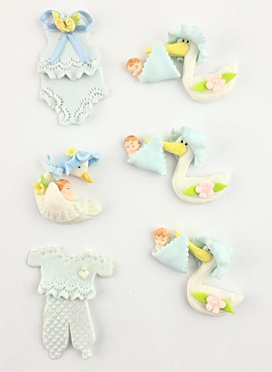 Party Favors Plus Cold Porcelain Stork Capias Figurines Blue 6 Count