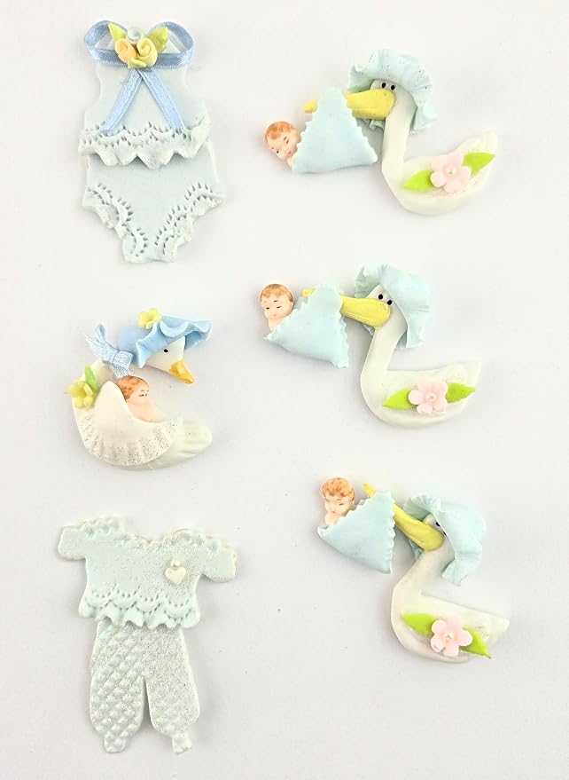Party Favors Plus Cold Porcelain Stork Capias Figurines Blue 6 Count