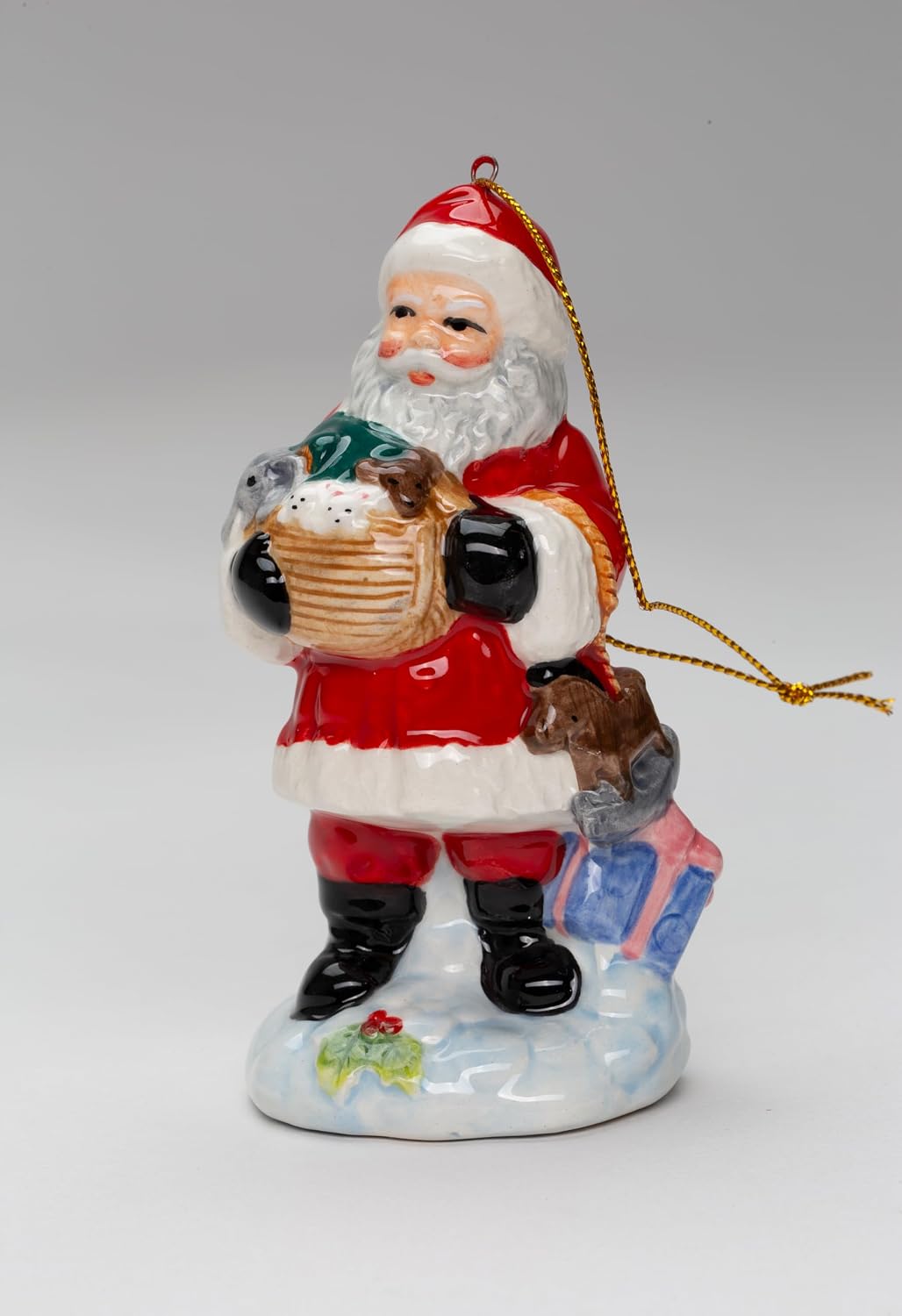 Cosmos Gifts Ceramic Santa Holding Toy Noah's Ark Tree Ornament 4.25 In