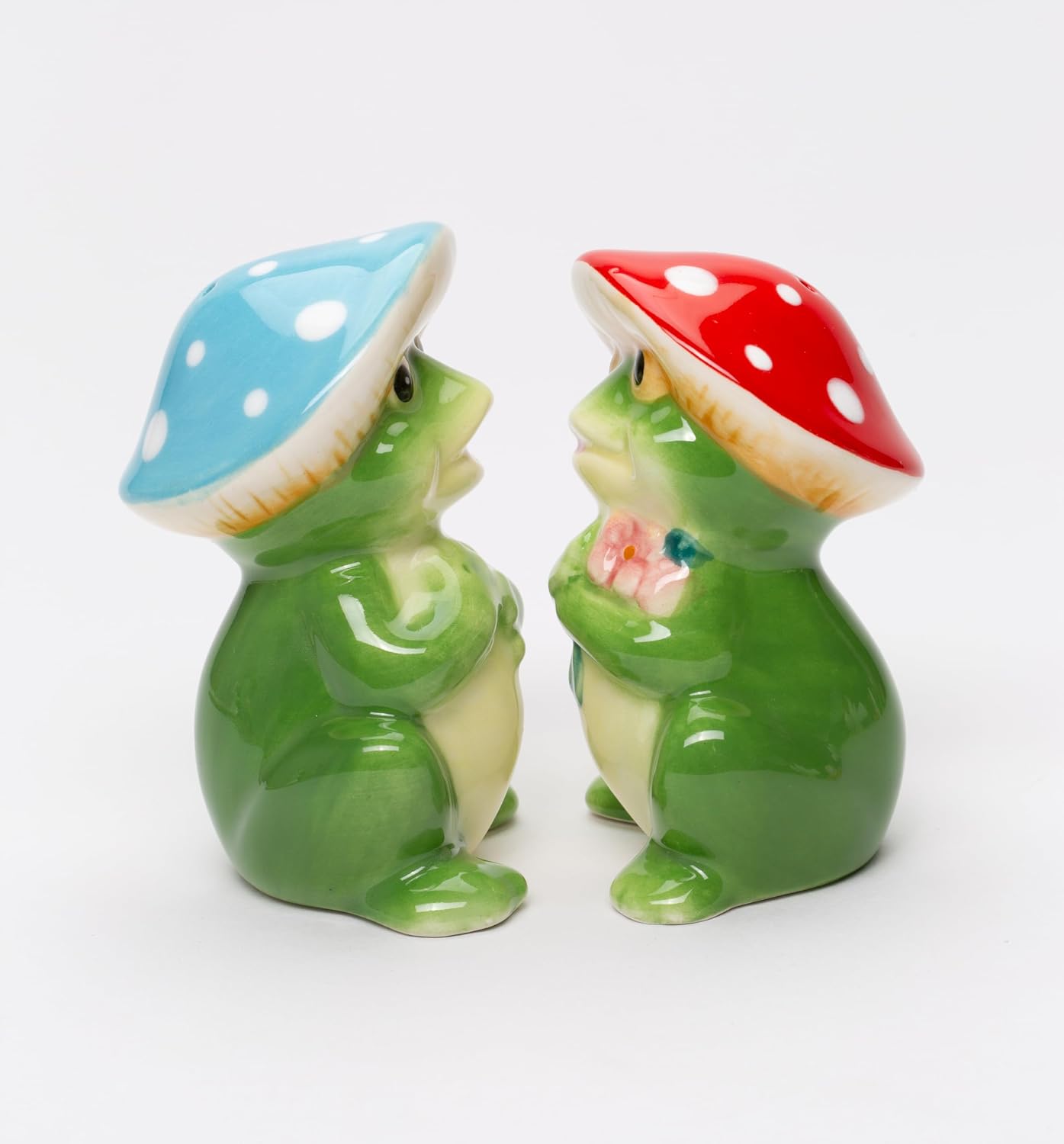 Cosmos Gifts Fine Ceramic Happy Frog Couple Fairy Forest Mushroom Salt & Pepper Set 3-1/2" H