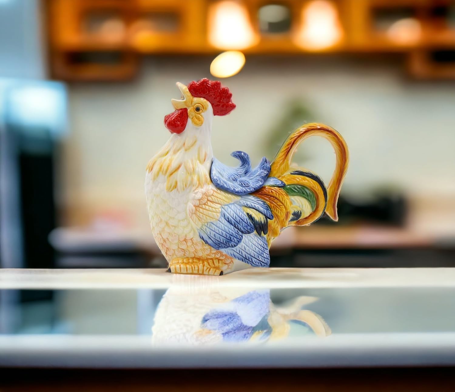 Cosmos Gifts Fine Ceramic Hand Painted Rooster Teapot 8-1/2" L