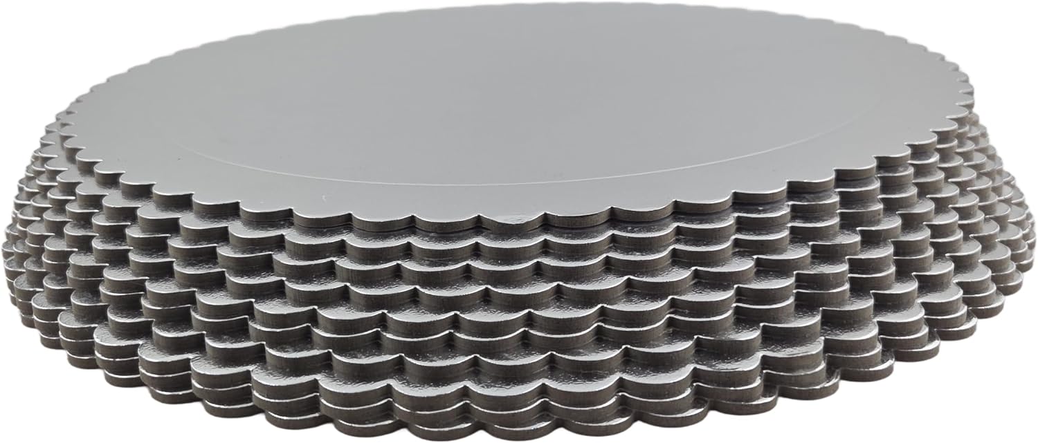Party Favors Plus Round Cake Board Silver Scalloped Edge Cardboard 14 Inch Pack of 5