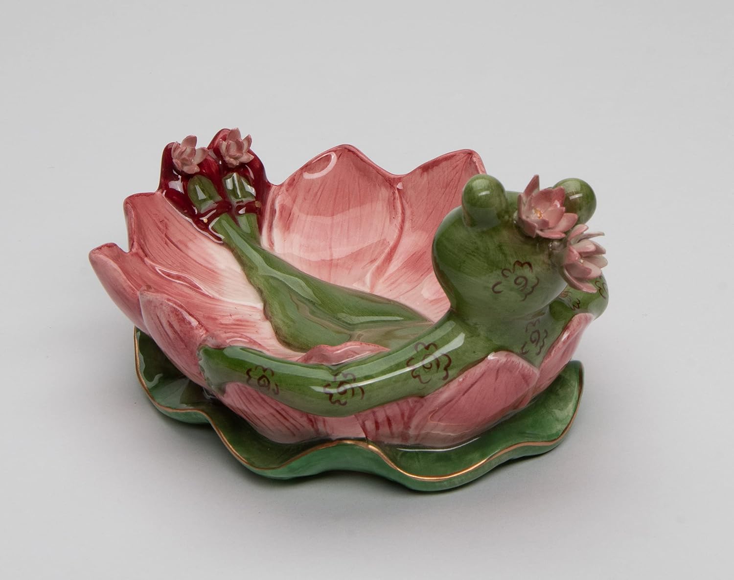 Cosmos Gifts Fine Ceramic Frogalina Frog on Water Lily Flower Nic Nac Soap Dish 6-1/4" L