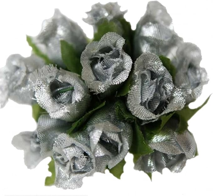 144 Miniature Poly Rose Silk Favor Flower Pick Wedding Shower - Silver