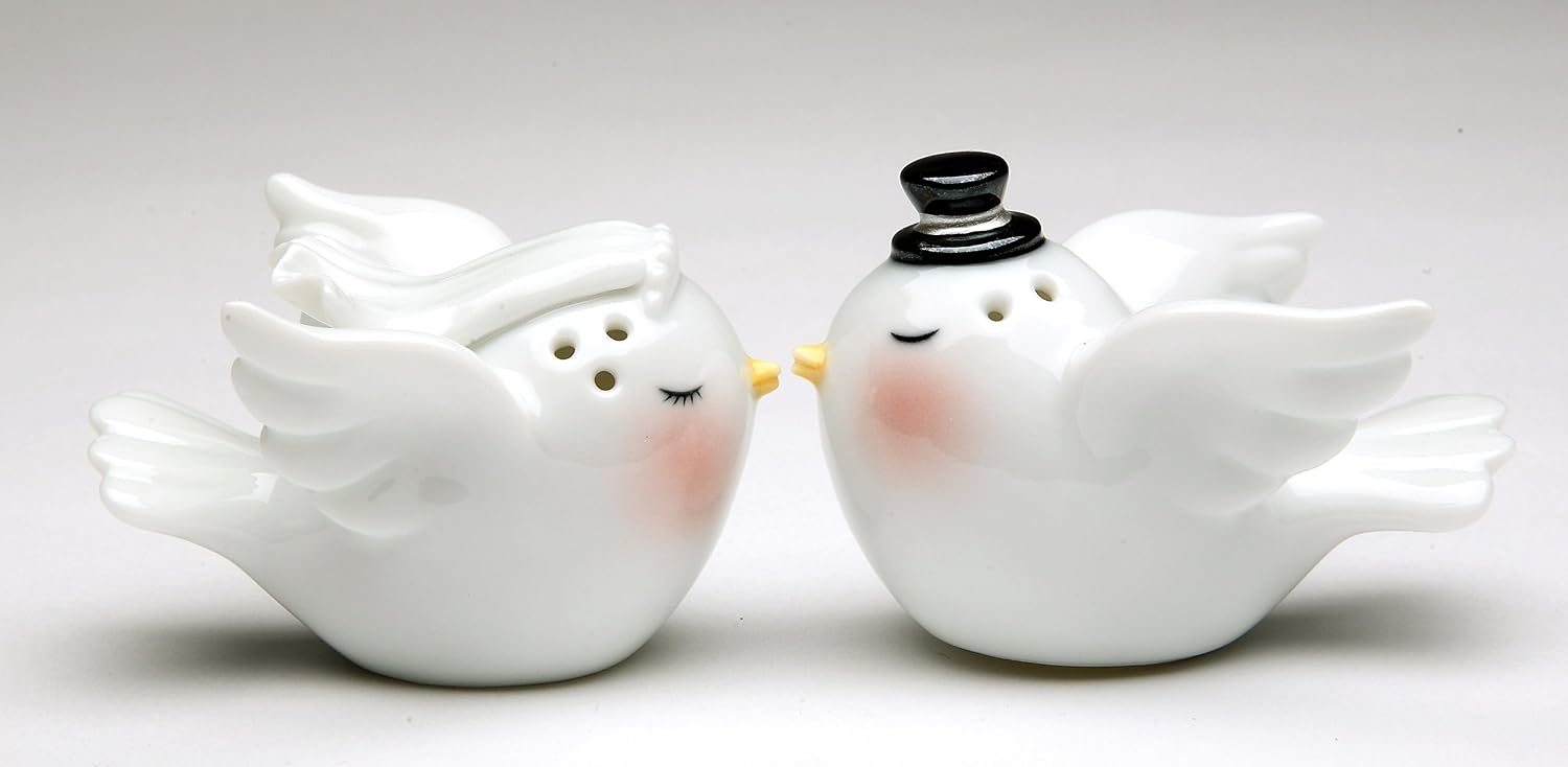 Cosmos Gifts Fine Porcelain Love Doves Bride and Groom Salt & Pepper Shakers Set 2-3/4" H
