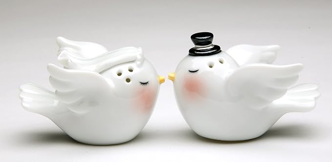 Cosmos Gifts Fine Porcelain Love Doves Bride and Groom Salt & Pepper Shakers Set 2-3/4" H