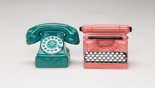 Cosmos Gifts Fine Porcelain Vintage Retro Telephone and Typewriter Salt & Pepper Shakers Set 3-3/8" H 20993