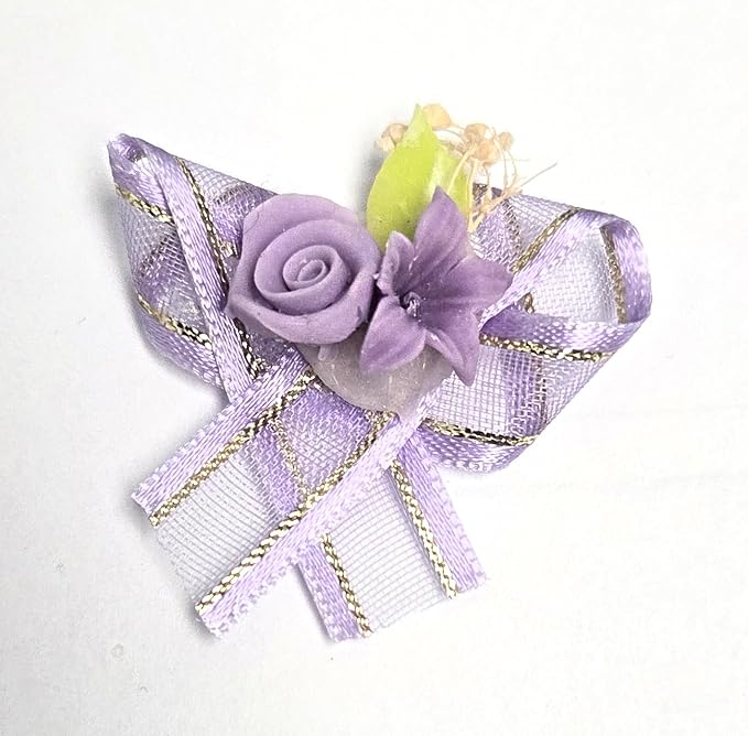 Lavender Rose Calla Lily Mini Bow Embellishments, 39 Pieces
