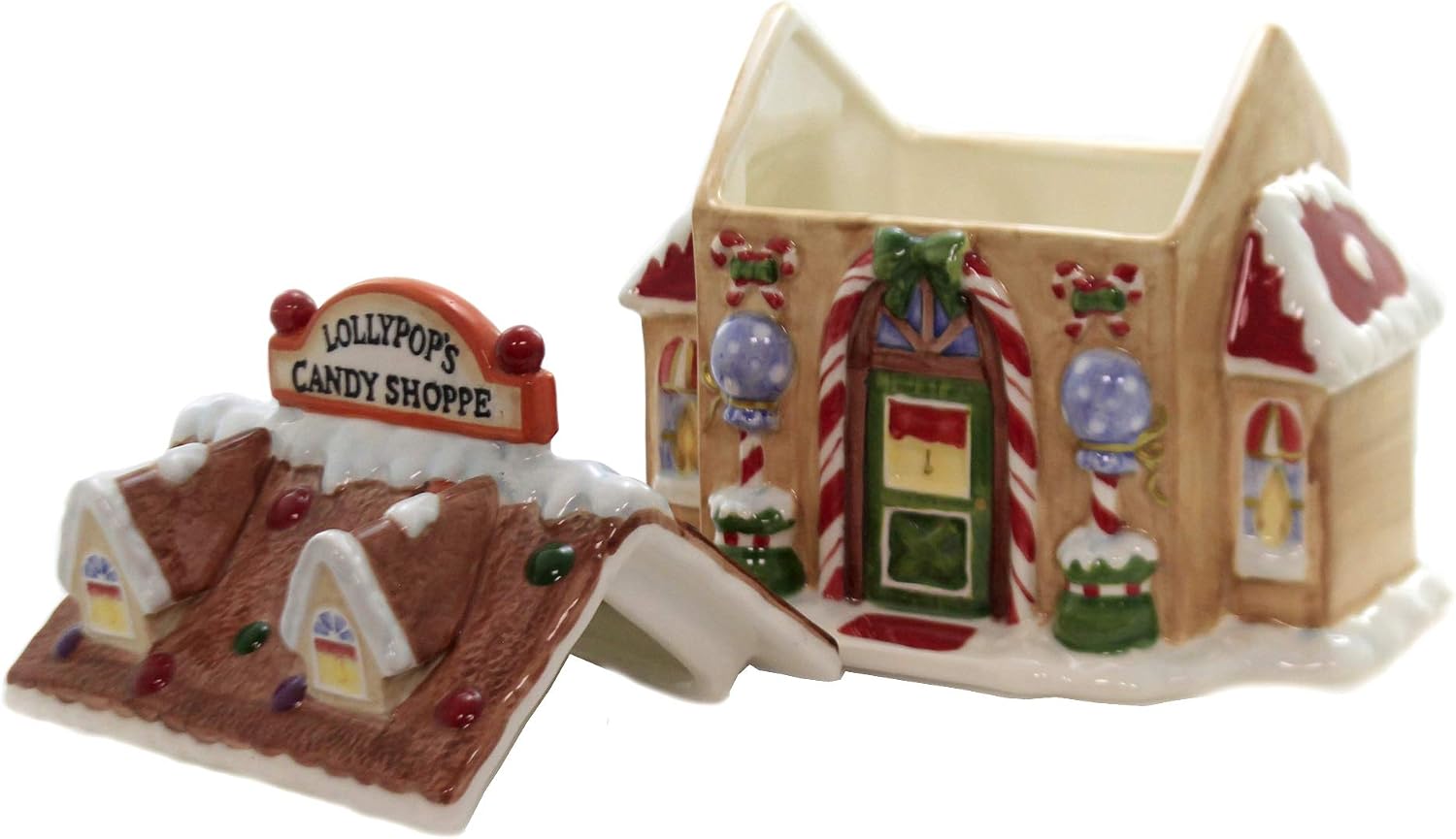 Cosmos Ceramic Santa's Village Candy Jar 8-1/2-Inch