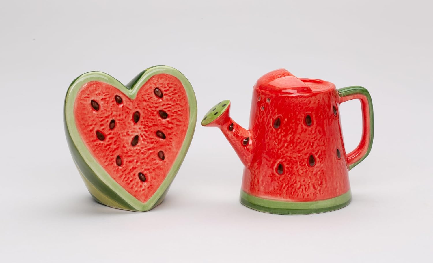Cosmos Gifts Fine Ceramic Summer Love Red Heart Watermelon and Watermelon Watering Can Salt & Pepper Shakers Set 3-7/8" H