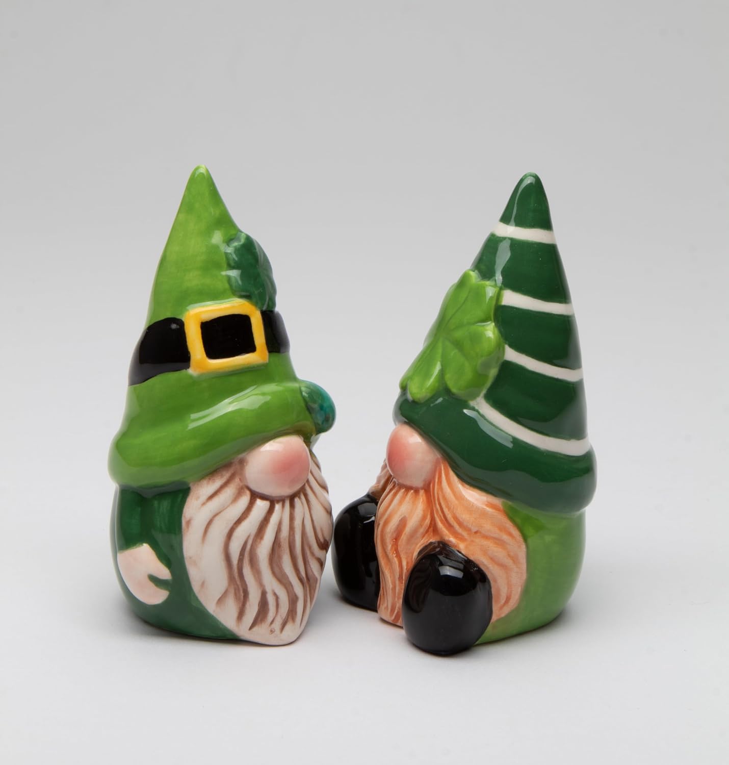 Cosmos Gifts Fine Ceramic St. Patrick Day Shamrock Gnome Salt and Pepper Shakers Set 3-7/8" H