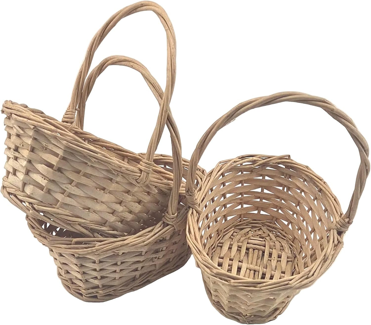 Natural Wicker Baskets with Handle, 3 Pieces