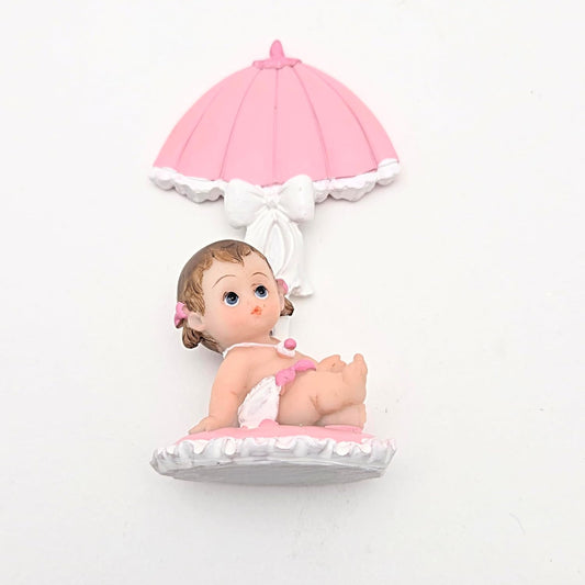 Party Favors Plus Multicolor Polyresin Baby Girl Figurine with Umbrella 4 Inch Set of 2
