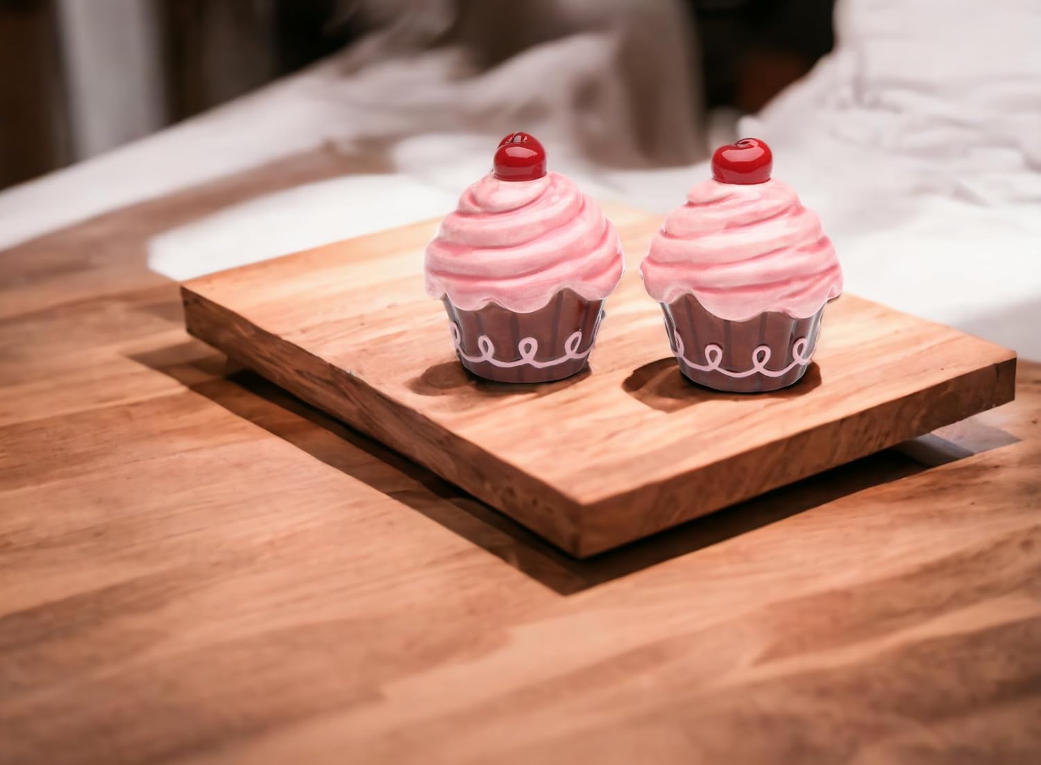 Cosmos Gifts Fine Ceramic Life Is Sweet Pink Cupcake with Cherry on Top Salt & Pepper Shakers Set 2-1/2" H