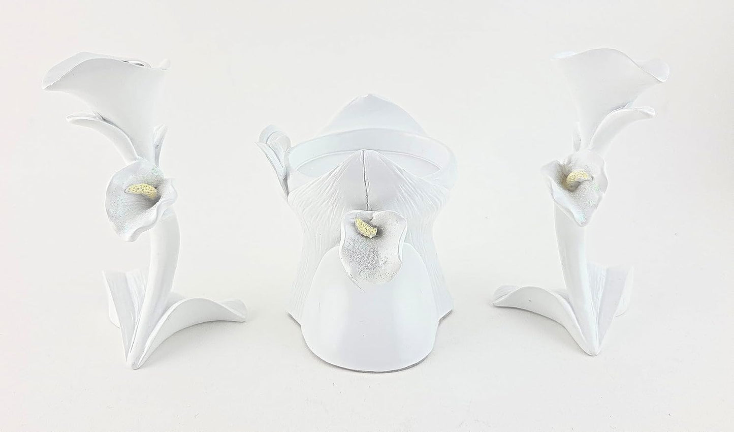 Party Favors Plus White Polyresin Lily Candle Holder Set of 3
