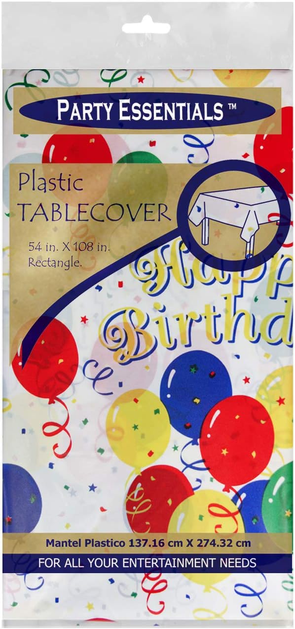 Party Essentials Heavy Duty Printed Plastic Table Cover Happy Birthday 54" x 108"