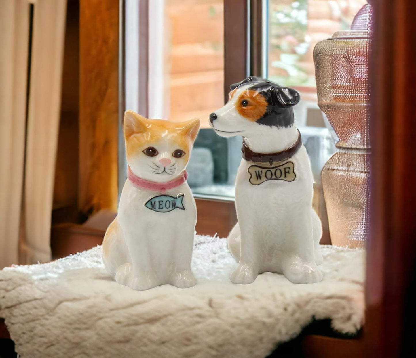 Cosmos Gifts Fine Porcelain Dog and Cat Salt and Pepper Shakers Set 3-3/8" H