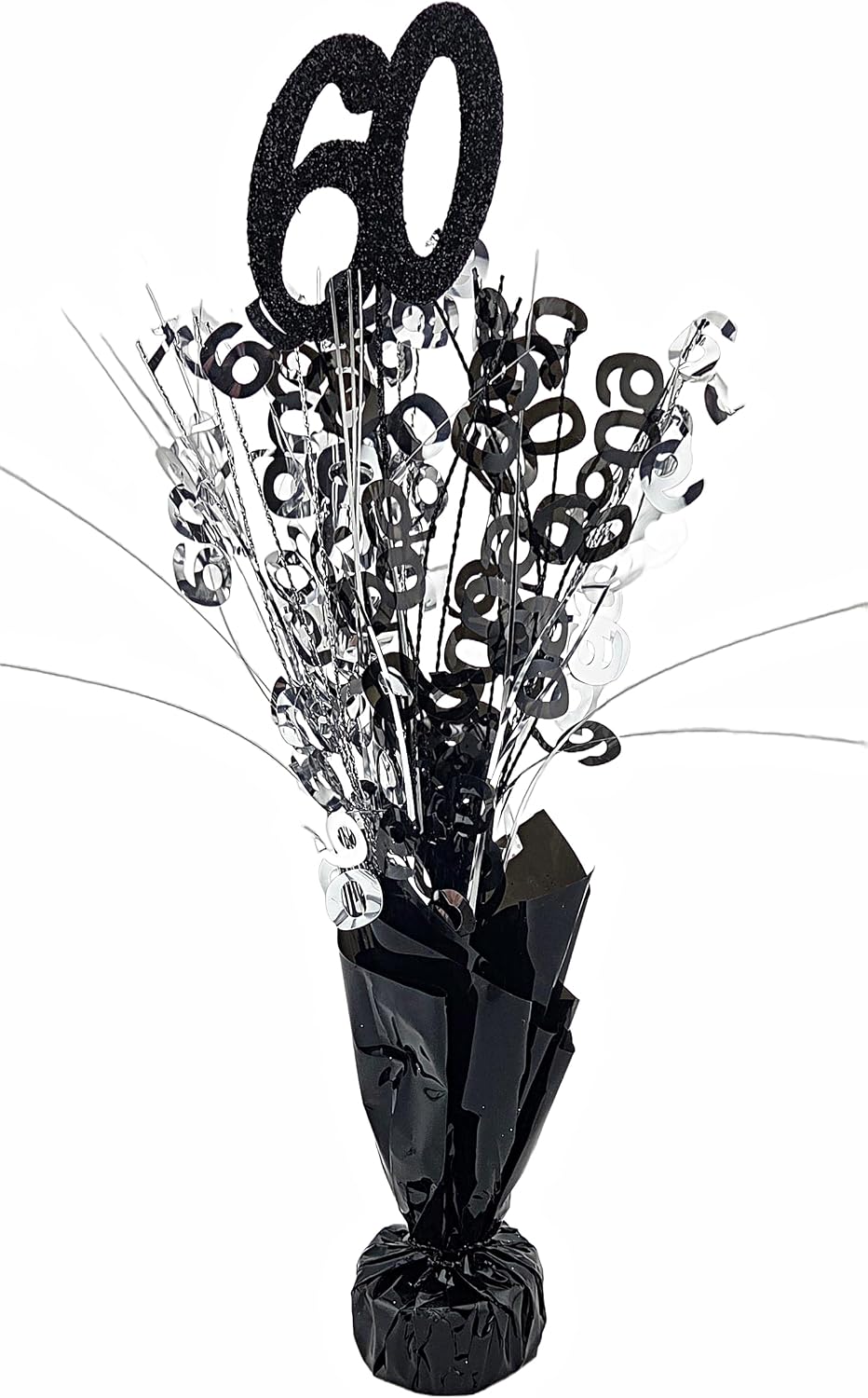 Black & Silver 60th Birthday Balloon Weight Centerpieces, 2 Pieces