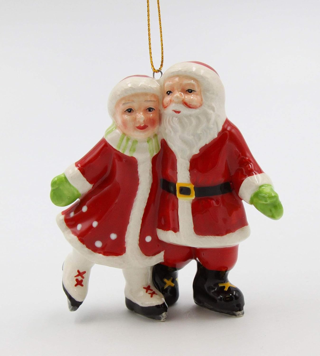 Cosmos Gifts Fine Ceramic Mr. & Mrs. Claus Ice Skating Ornament 3-5/8"