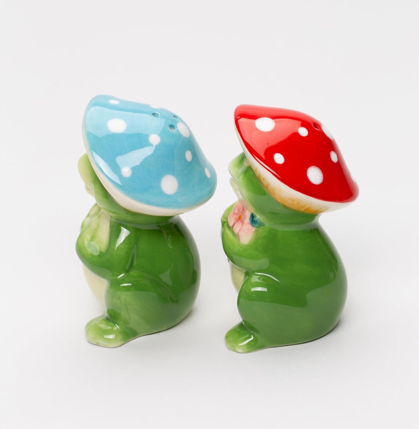 Cosmos Gifts Fine Ceramic Happy Frog Couple Fairy Forest Mushroom Salt & Pepper Set 3-1/2" H