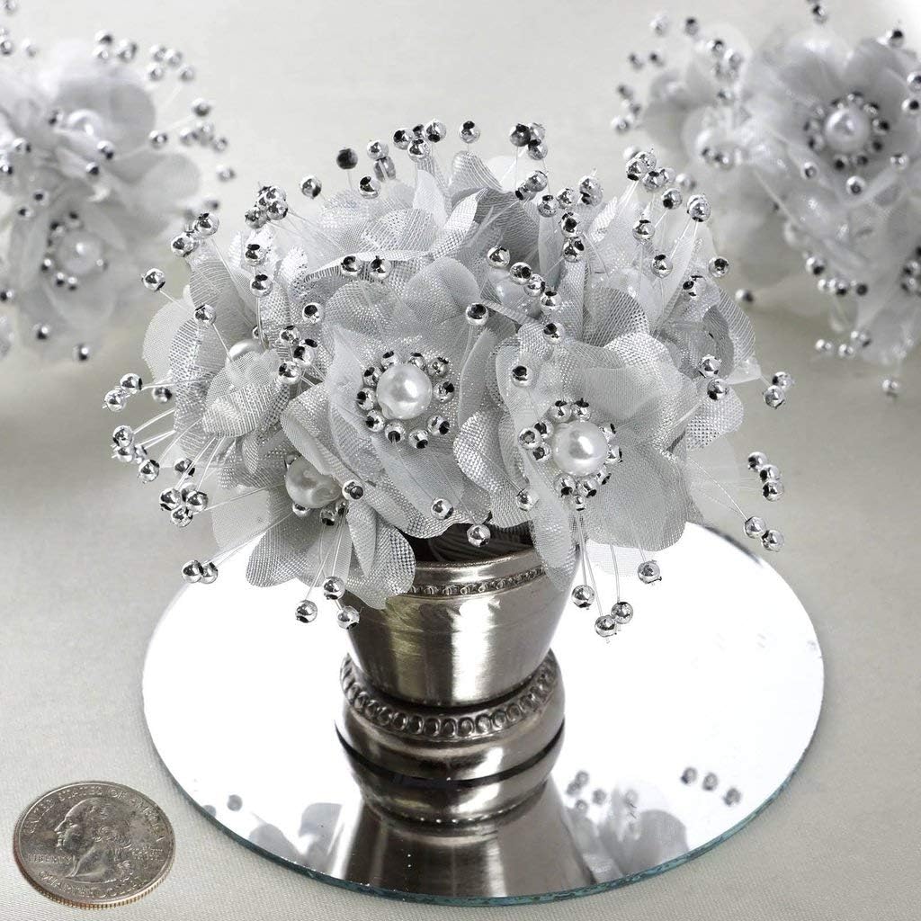 Party Favors Plus Silver Satin Pearl Organza Flowers 72 Count