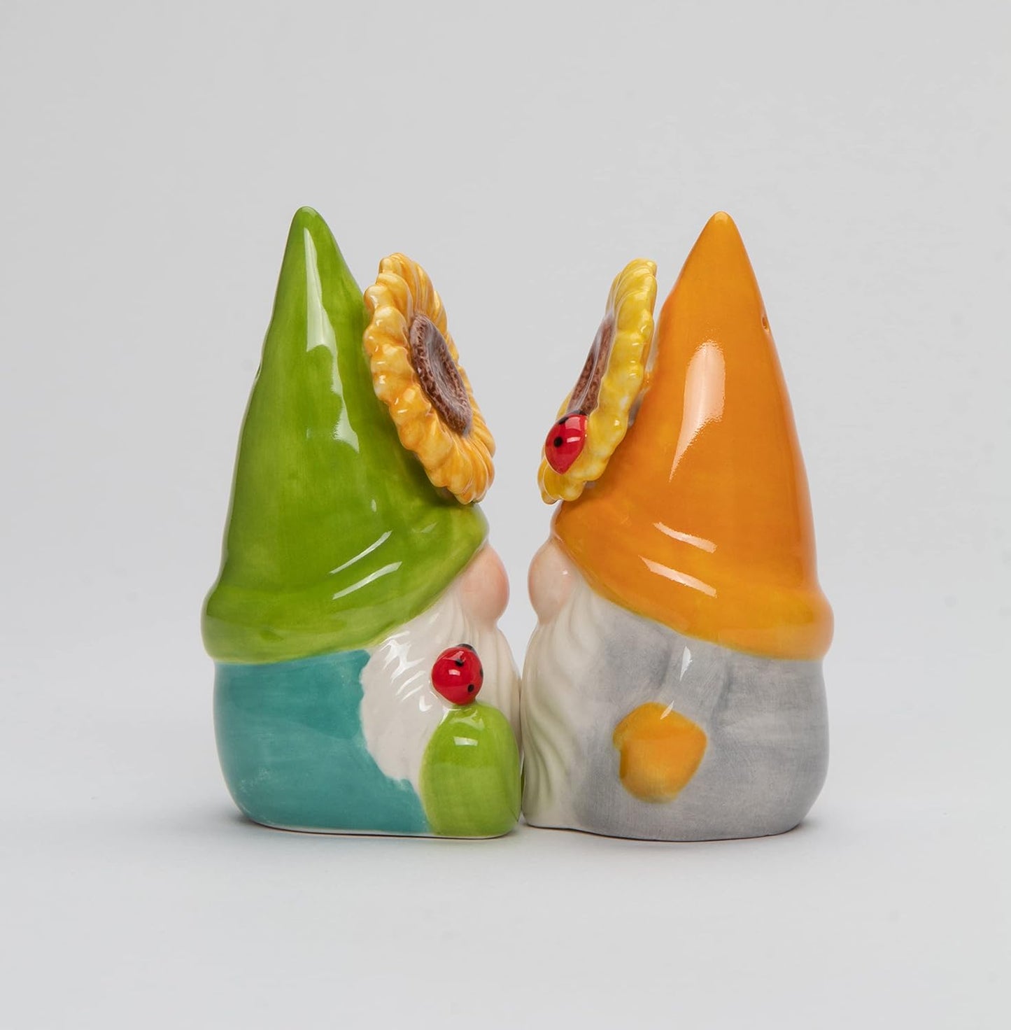 Cosmos Gifts Ceramic Sunflower Gnomes Salt and Pepper Shakers 3-3/4" H 21049