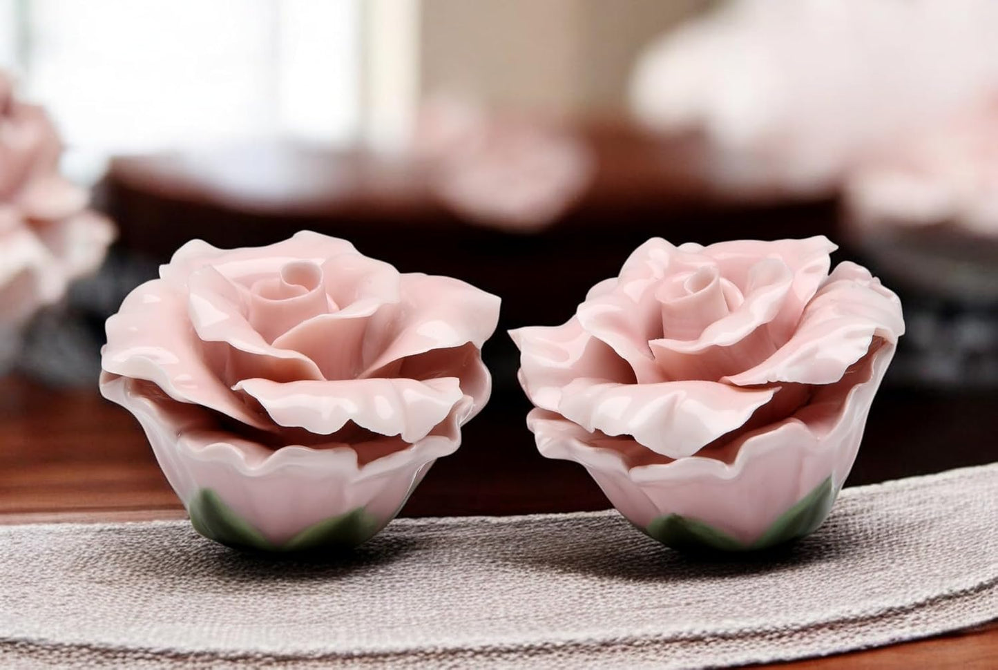 Cosmos Gifts Fine Porcelain Pink Rose Salt & Pepper Shakers Set 2-1/2" H