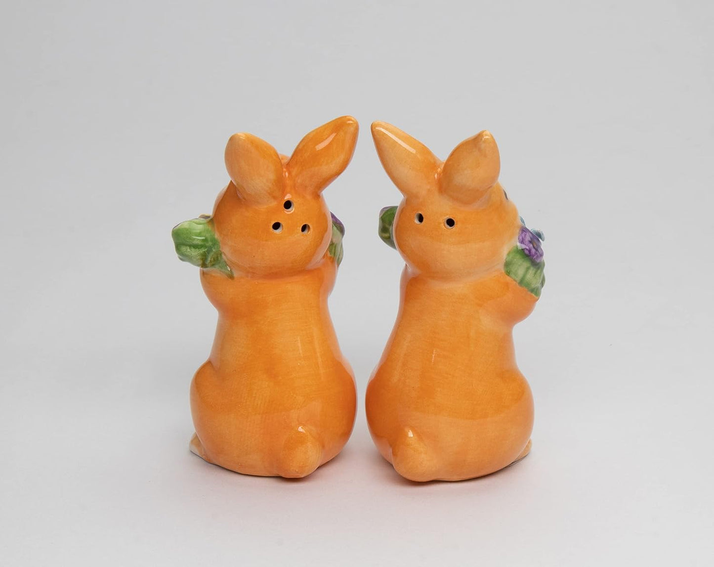 Cosmos Gifts Fine Ceramic Spring Easter Bunny Gathering Flowers Salt & Pepper Shakers Set 3-5/8" H 21066
