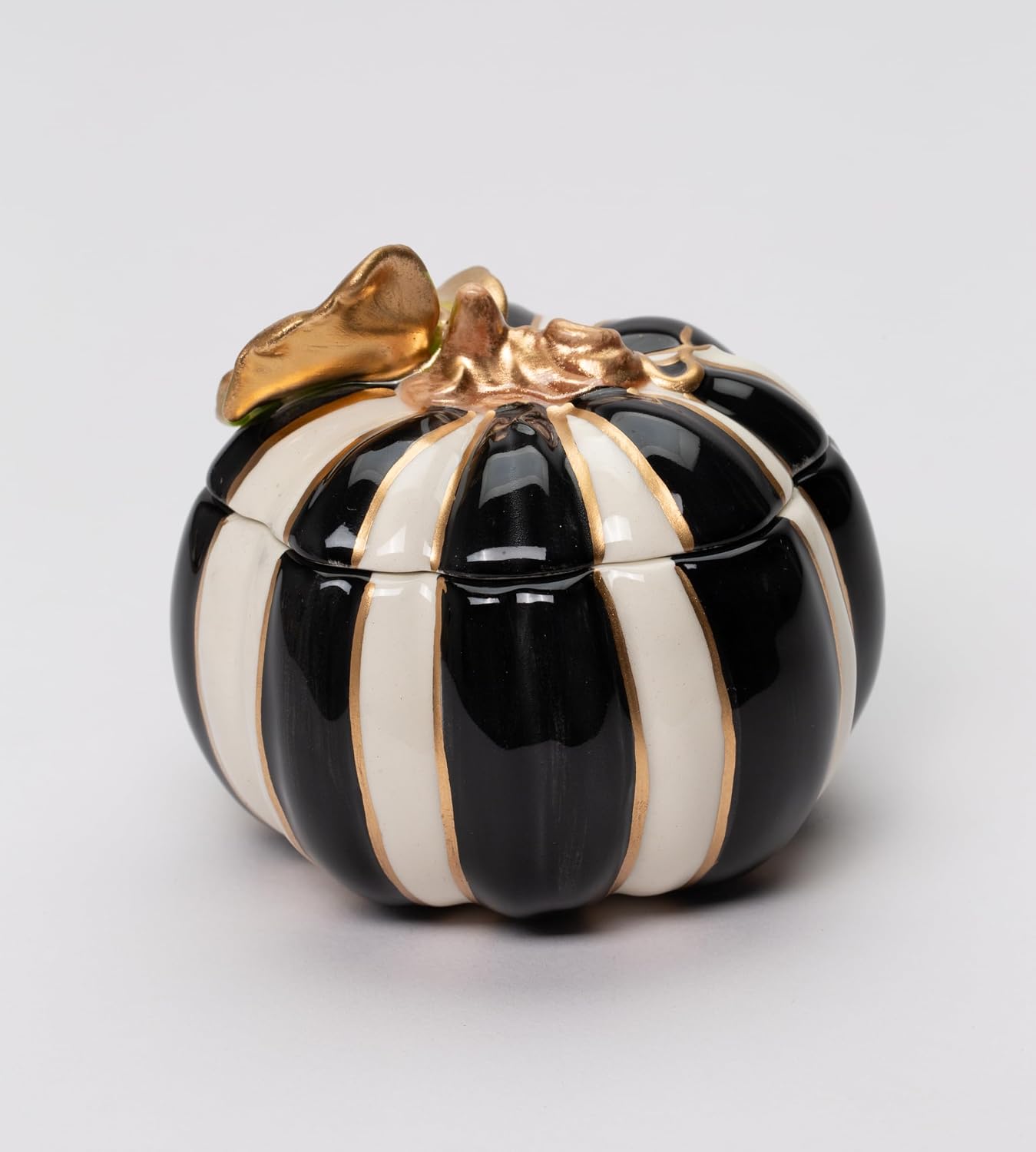 Cosmos Gifts Black and White Small Ceramic Pumpkin Box 3-1/2" D x 3-3/8" H