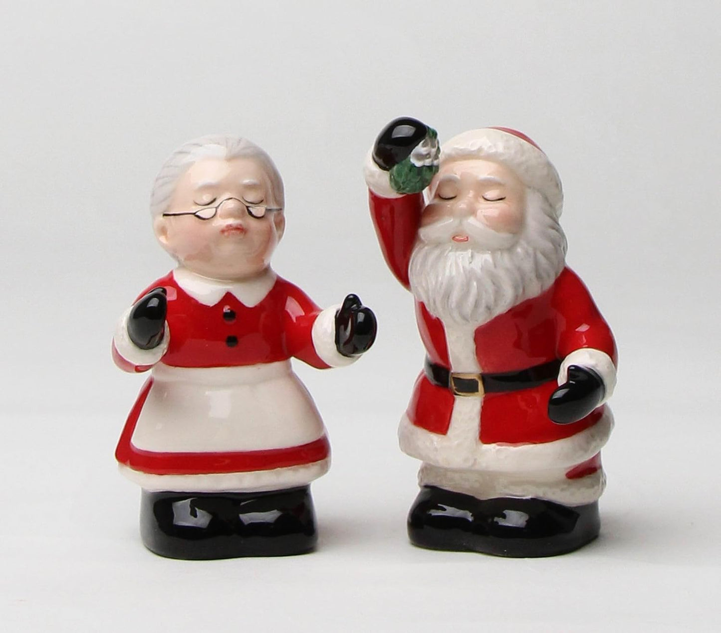 Cosmos Gifts Fine Ceramic Santa Couple Kissing Under The Mistletoe Salt and Pepper Shakers Set 3-3/8" H