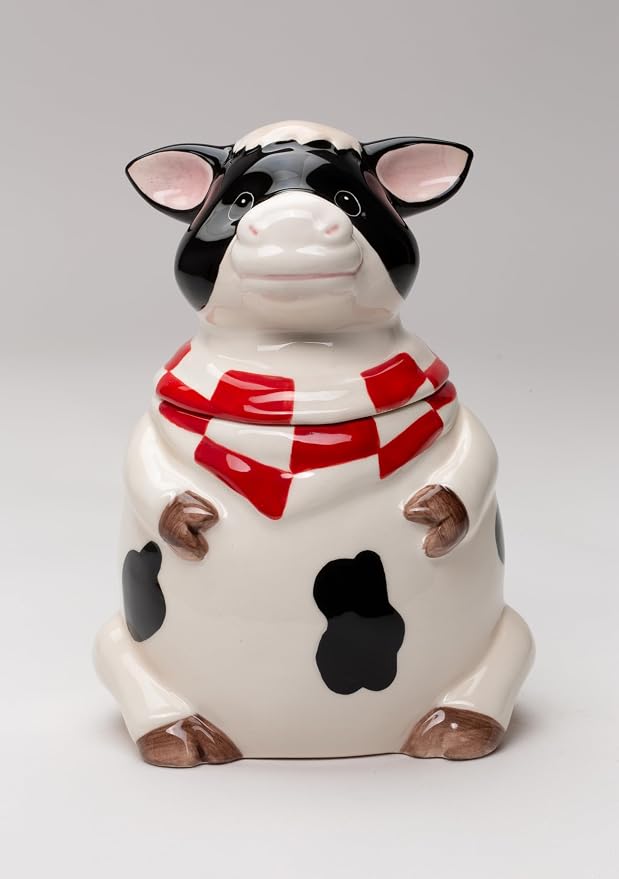 Cosmos Gifts Fine Ceramic Barnyard Milk Cow with Red Checkered Bandana Candy Jar 6-3/4" H 61759