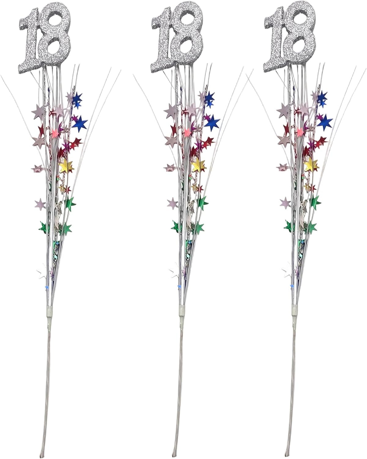 Multicolor Stars 18th Milestone Onion Grass Spray Picks, 3 Pieces