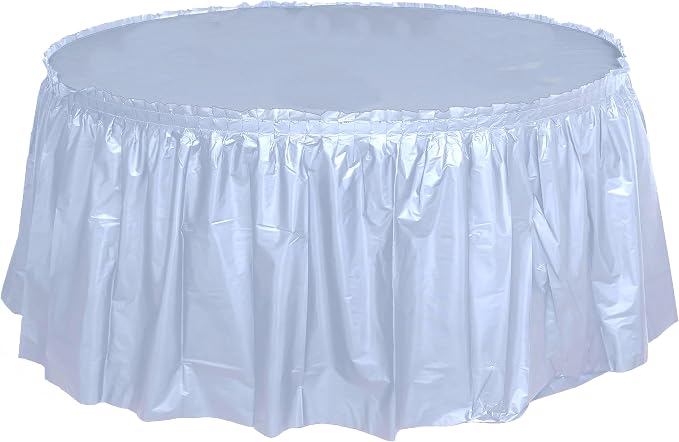 Party Favors Plus Light Blue Plastic Tablecloth 84 Inch Round with 2 Table Skirts 3 Piece Set