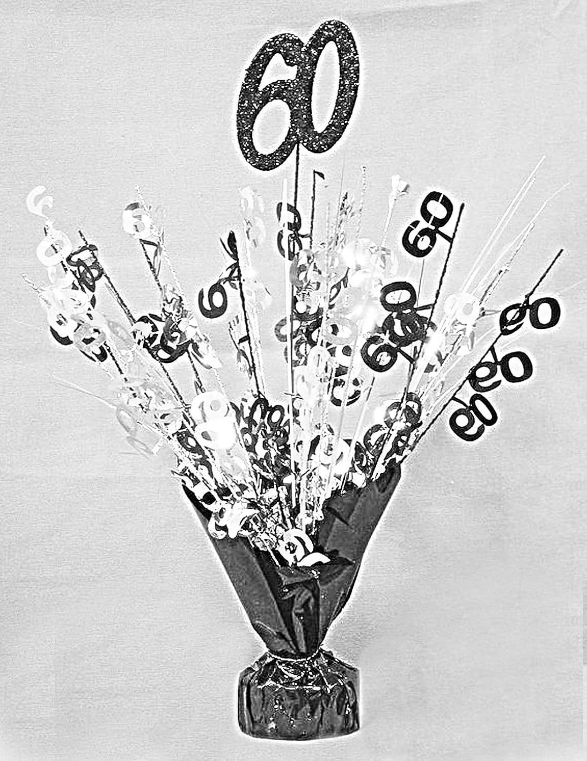 Black & Silver 60th Birthday Balloon Weight Centerpieces, 2 Pieces