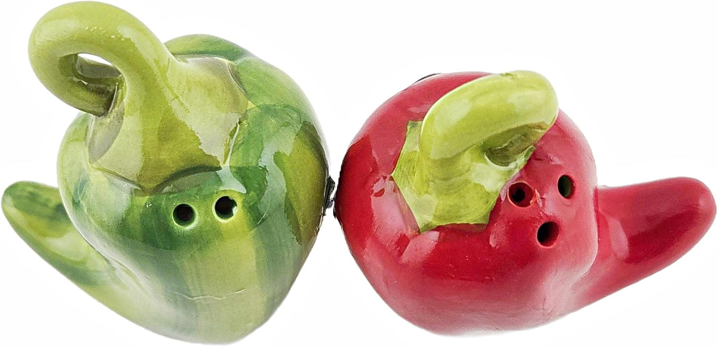 Party Favors Plus Ceramic Chili Pepper Salt and Pepper Shaker Set Red Green 3 Inch