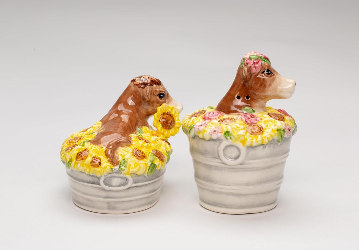 Cosmos Gifts Fine Ceramic Happy Cows Sunflower Bath Salt & Pepper Shakers Set 3-3/8" L