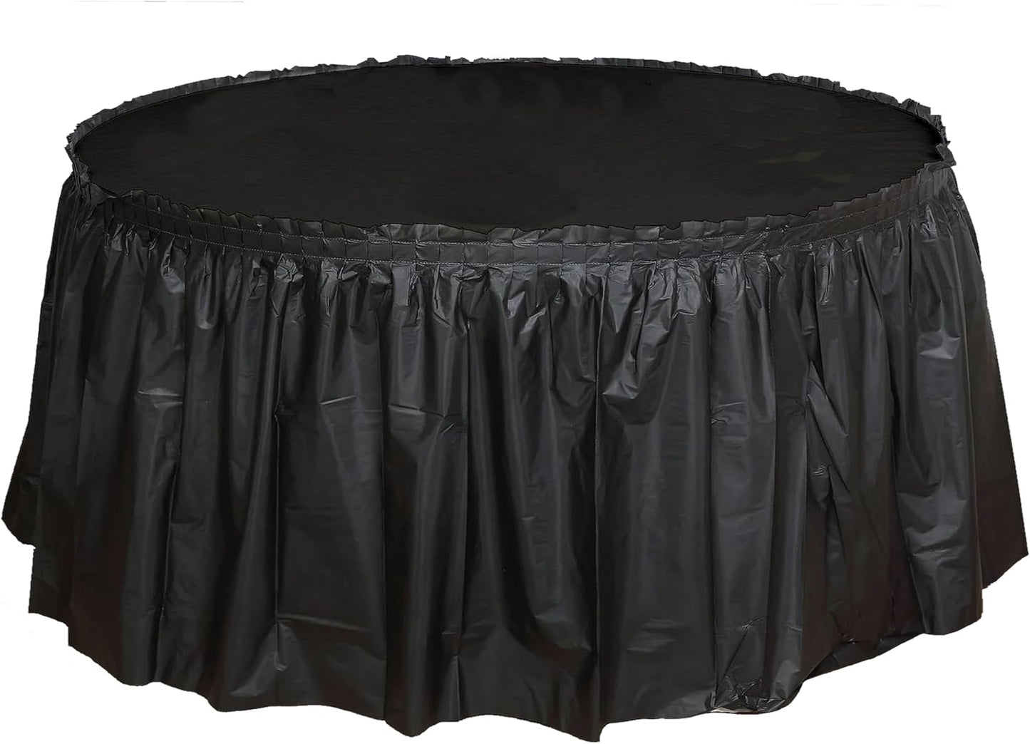 Party Favors Plus Black Plastic Tablecloth 84 Inch Round with Table Skirts 3 Piece Set