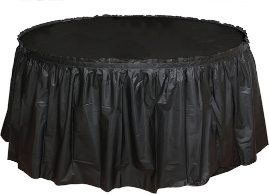 Party Favors Plus Black Plastic Tablecloth 84 Inch Round with Table Skirts 3 Piece Set