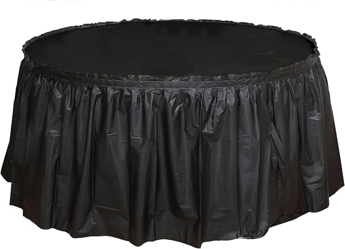 Party Favors Plus Black Plastic Tablecloth 84 Inch Round with Table Skirts 3 Piece Set