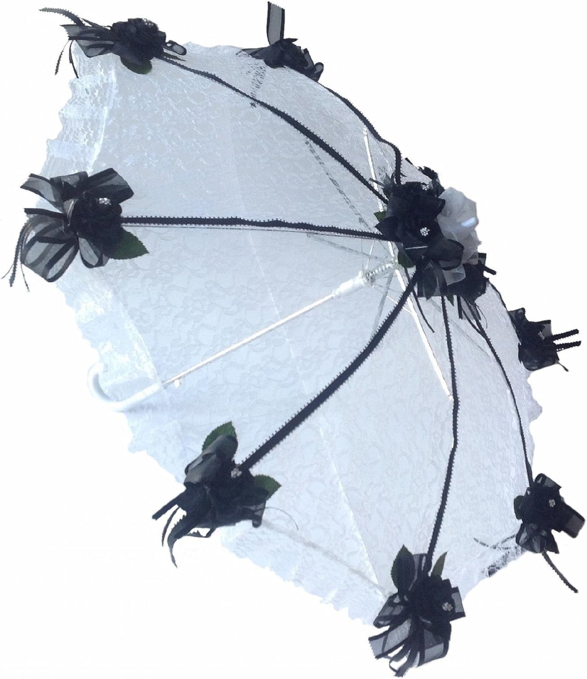 Party Favors Plus Decorated Bridal Shower White Lace Umbrella Parasol 36" Black Roses