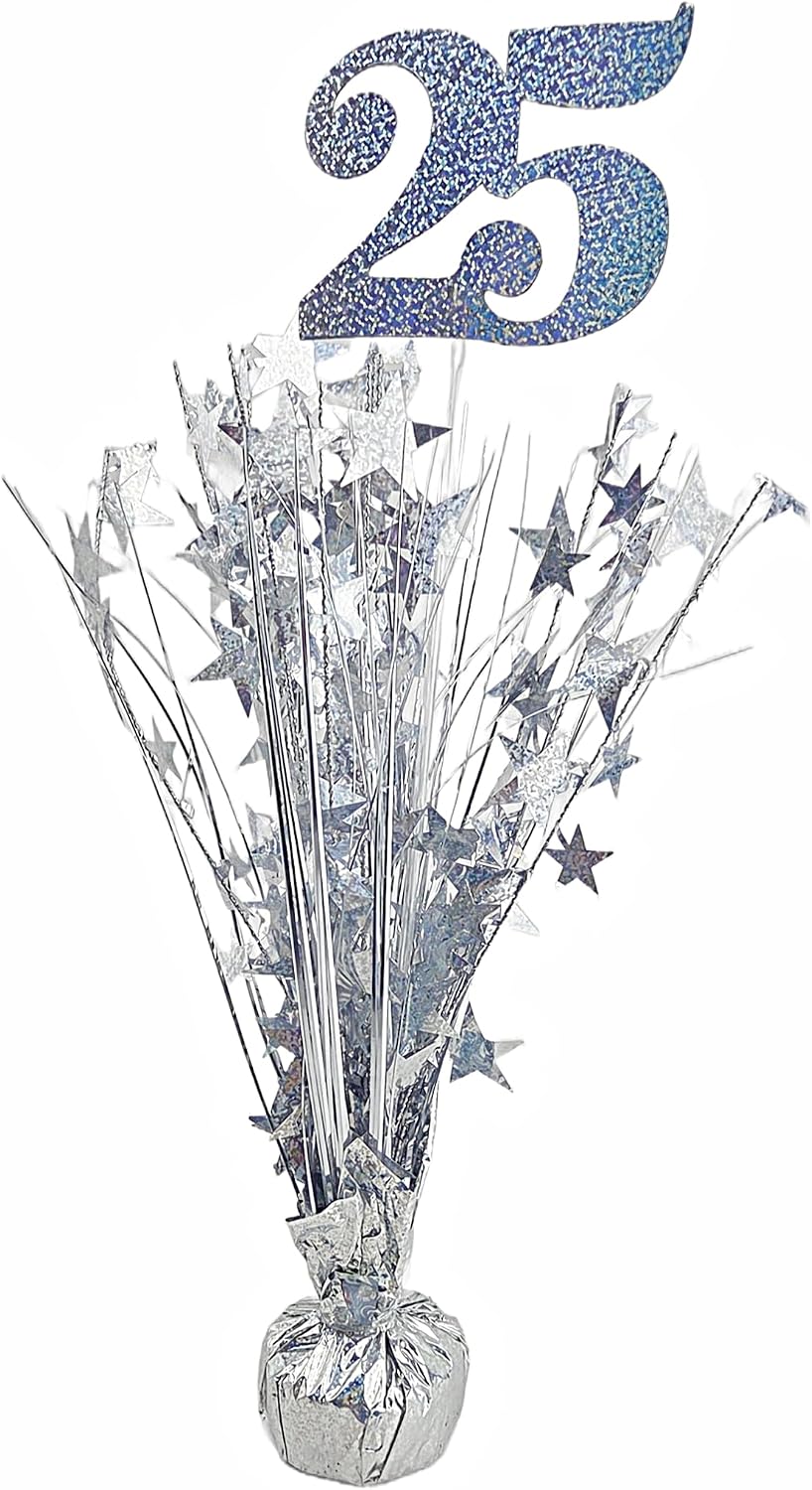 25th Birthday Anniversary Silver Mosaic Stars Centerpiece 2pcs
