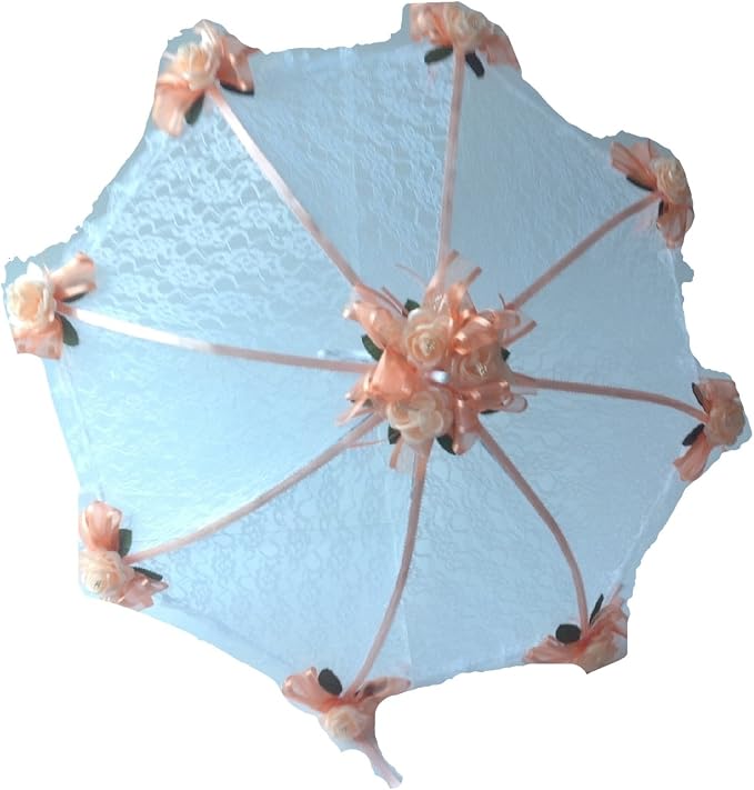 Party Favors Plus White Lace Umbrella Parasol 36 in Peach Roses