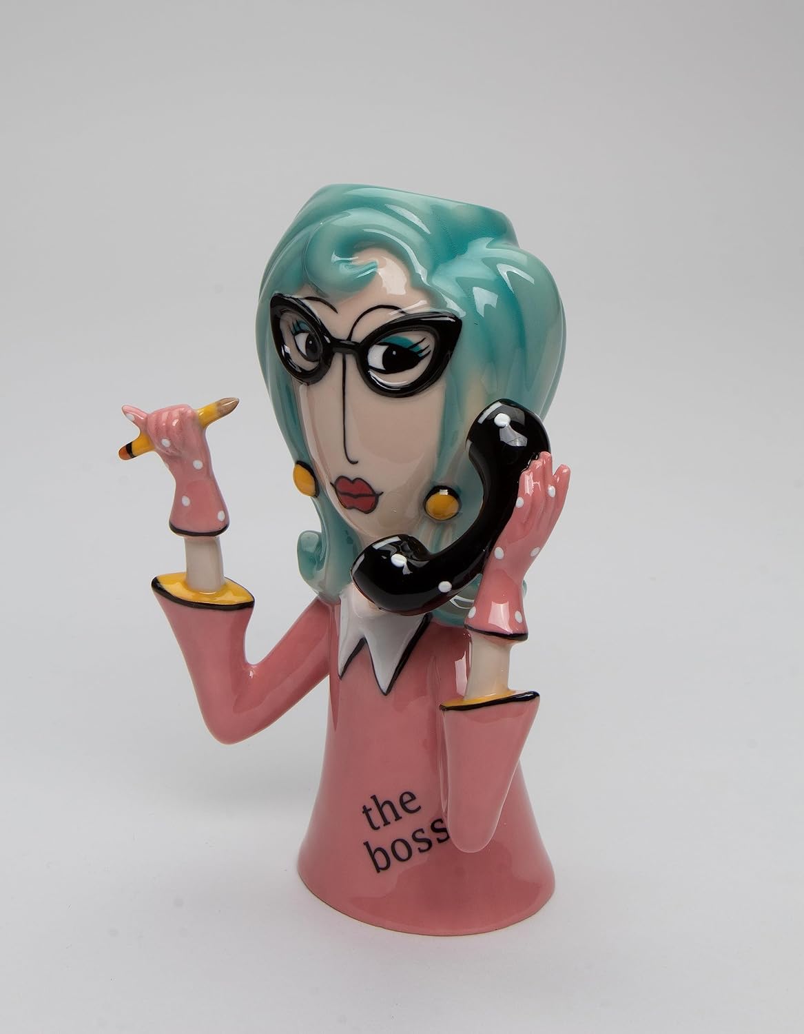 Cosmos Gifts Fine Ceramic Hand Painted Pink Boss Lady Makeup Brushes Holder Vase 6" H 61872