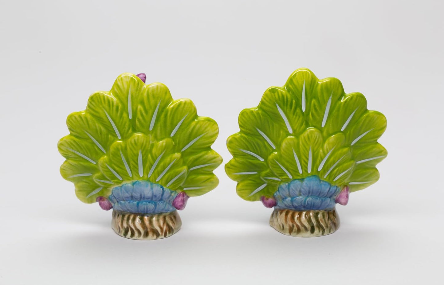 Cosmos Gifts Fine Porcelain Peacock Open Fan Tail Salt & Pepper Shakers Set 3-3/8" H