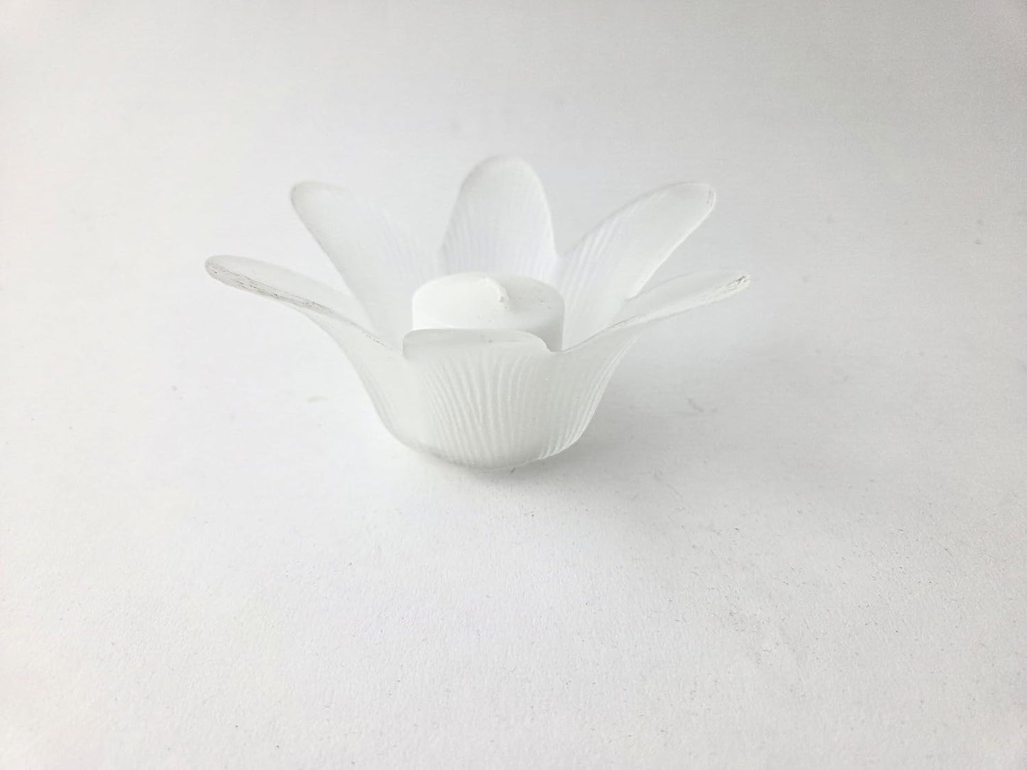 Party Favors Plus Frosted Glass Lotus Flower Tea Light Candle Holder White 5 Inch Set of 5