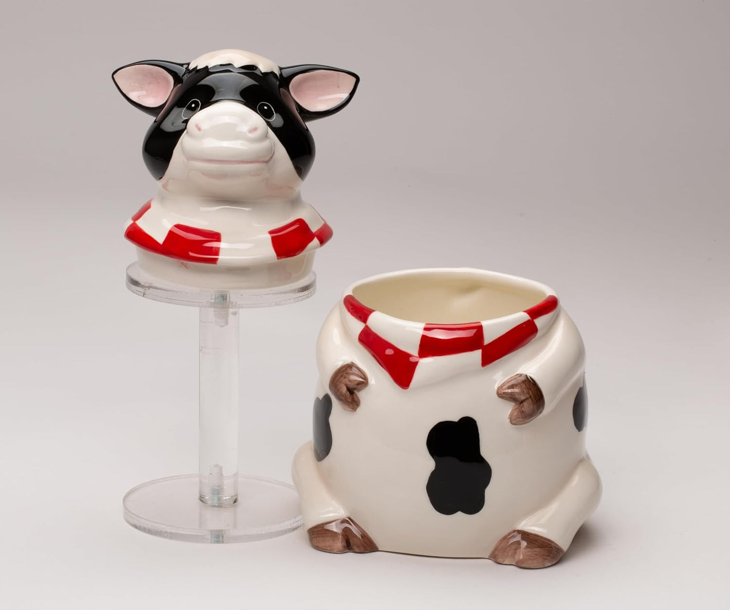Cosmos Gifts Fine Ceramic Barnyard Milk Cow with Red Checkered Bandana Candy Jar 6-3/4" H 61759