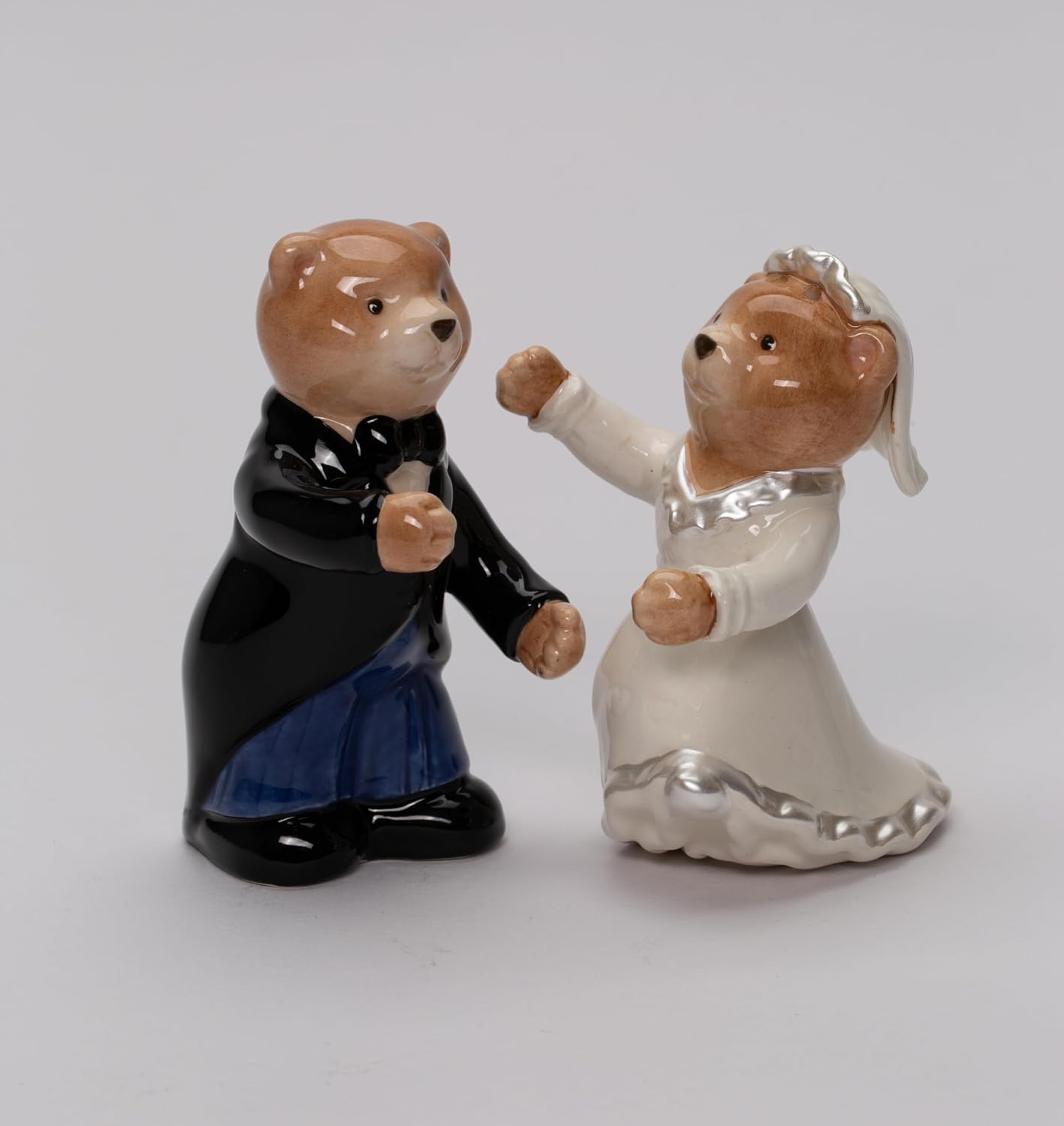 Cosmos Gifts Fine Ceramic Hand Painted First Dance Bride and Groom Teddy Bear Salt and Pepper Shakers Set 3-3/8" H