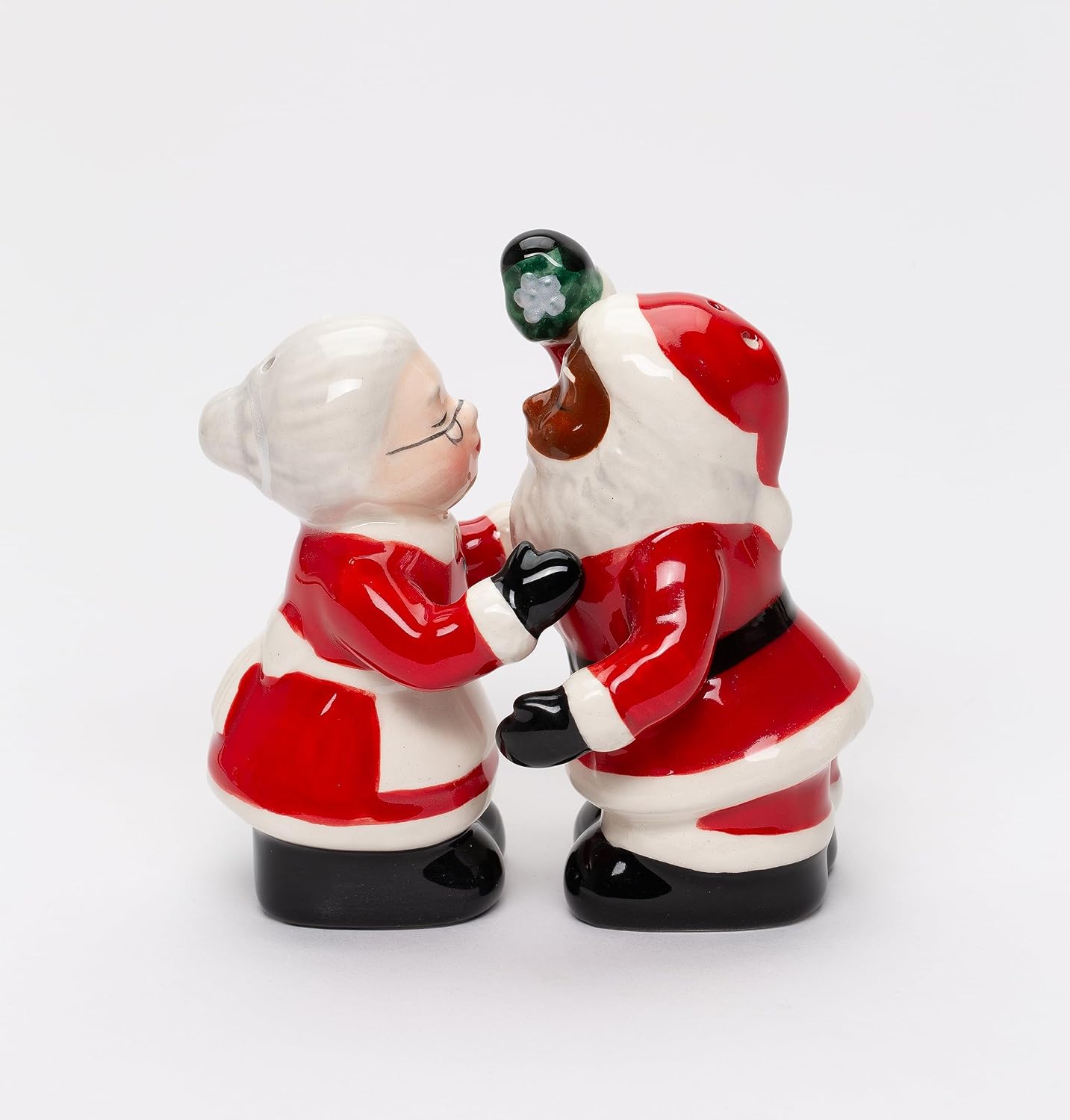Cosmos Gifts Fine Ceramic Interracial Mr. & Mrs. Santa Salt & Pepper Shakers Set 3-5/8" H