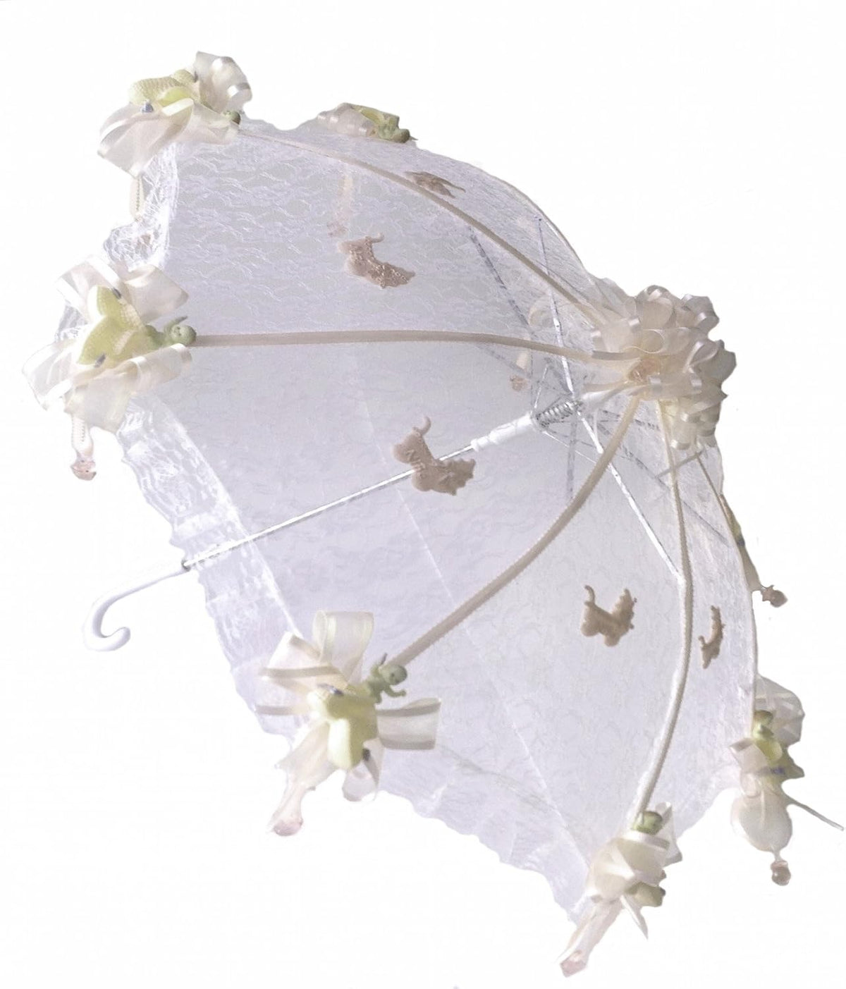Party Favors Plus Decorated Bridal Shower White Lace Umbrella Parasol 36" Ivory Roses